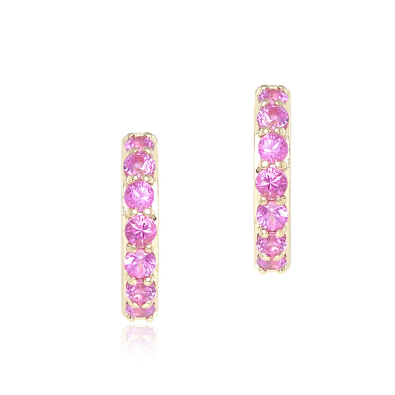 Pink Sapphire Huggie Hoop Earrings for Women - 14K Gold Plated Small Hoop Earrings for Everyday Wear, Gift for Her, Wedding, Party & Date Night Jewelry
