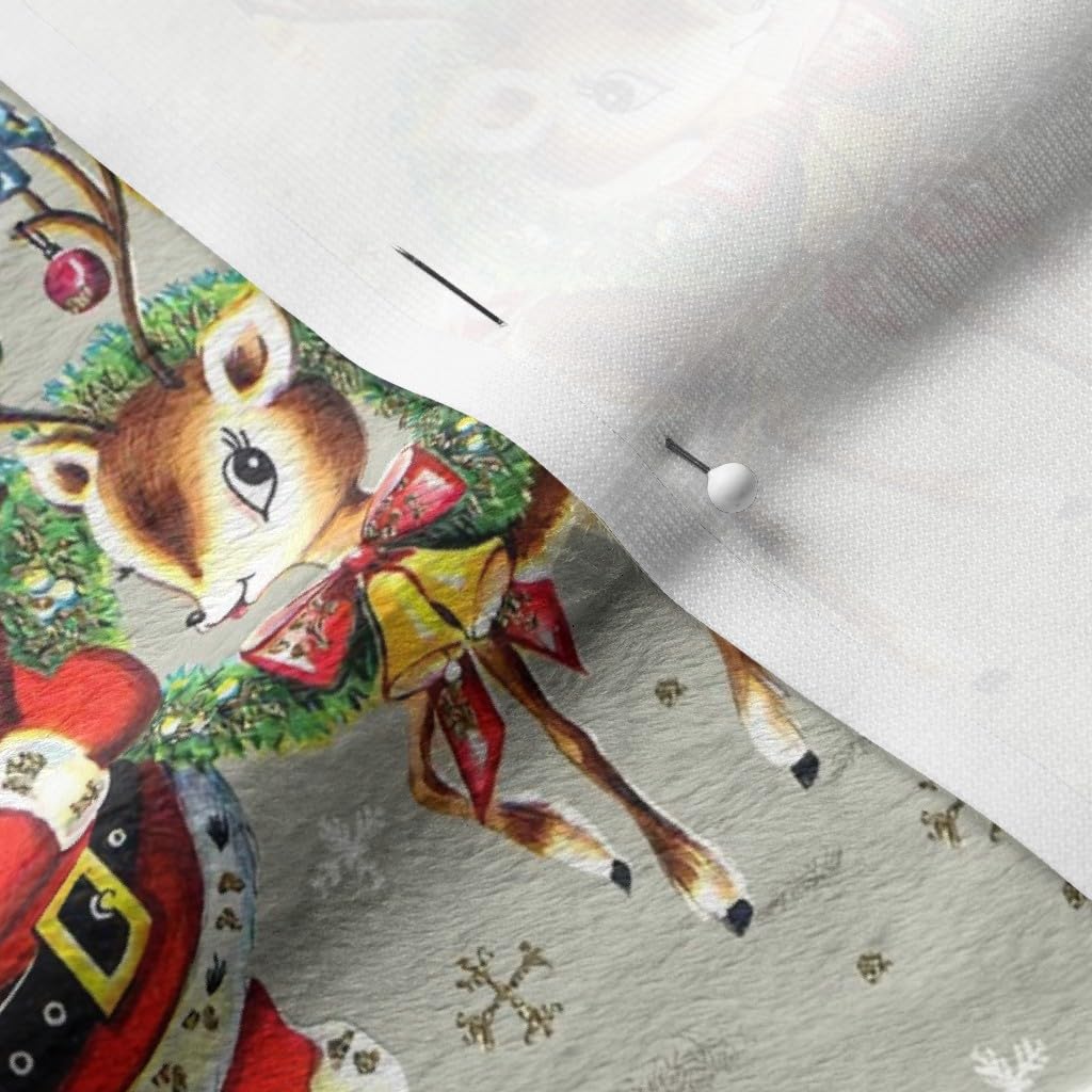 Santa Deer Printed Minky Fabric Fat Quarter - Soft Plush for Sewing Baby Blankets, Quilt Backing & DIY Crafts - Perfect for Holiday Decor, Nursery Projects & Cozy Home Textiles