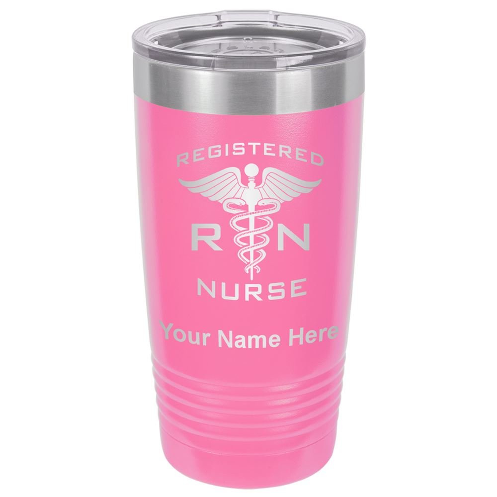 LaserGram 20oz Vacuum Insulated Stainless Steel Tumbler Mug with Personalized Engraving - Perfect Gift for RN Registered Nurses, Doctors & Healthcare Professionals (Pink) - Keep Drinks Hot/Cold for Hours, Ideal for Hospital Shifts, Commuting & Outdoor Activities