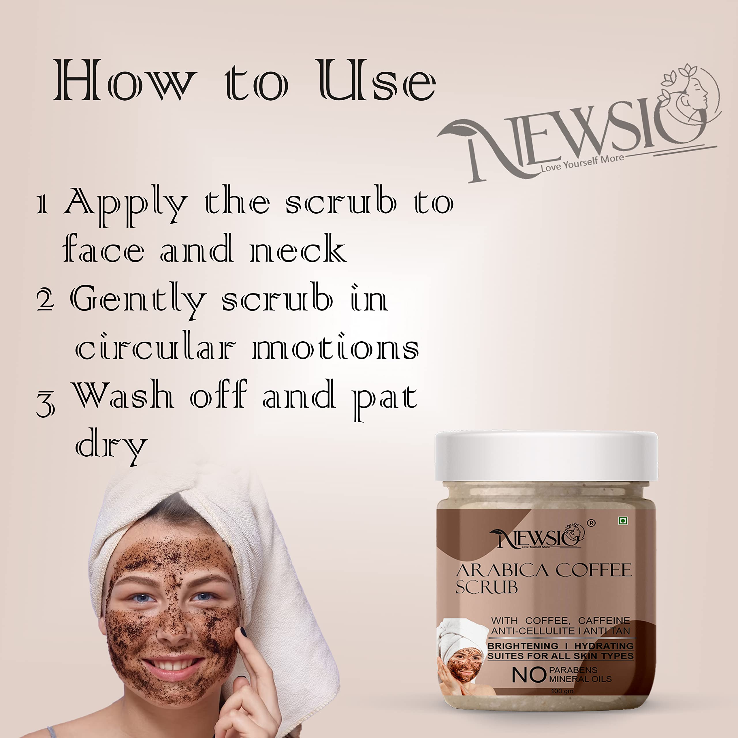 Newsio Arabica Coffee Face Scrub with Caffeine & Cocoa Butter - 100gm Exfoliating Facial Cleanser for Glowing Skin | Perfect for Morning Routine & Spa Day at Home