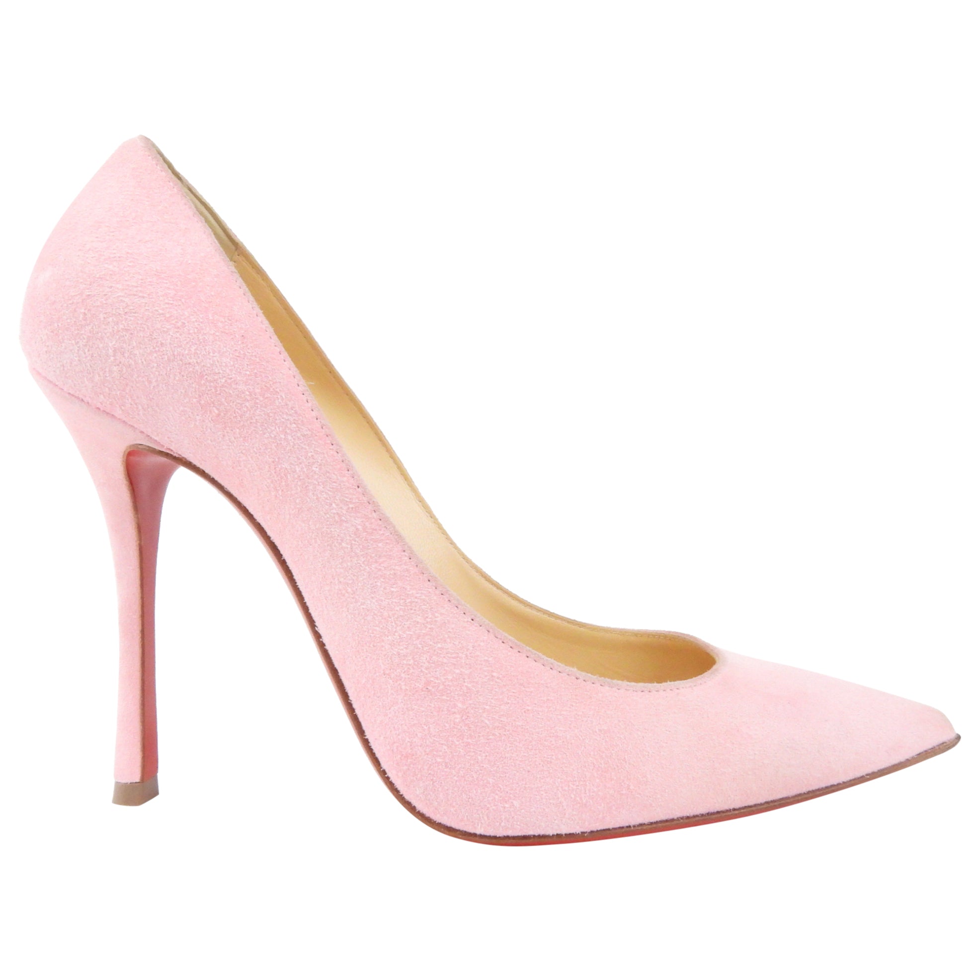 Christian Louboutin Pink Suede Leather Stiletto Heel Pump Shoes Size 35.5 - Elegant Women's High Heels for Parties, Weddings & Special Occasions