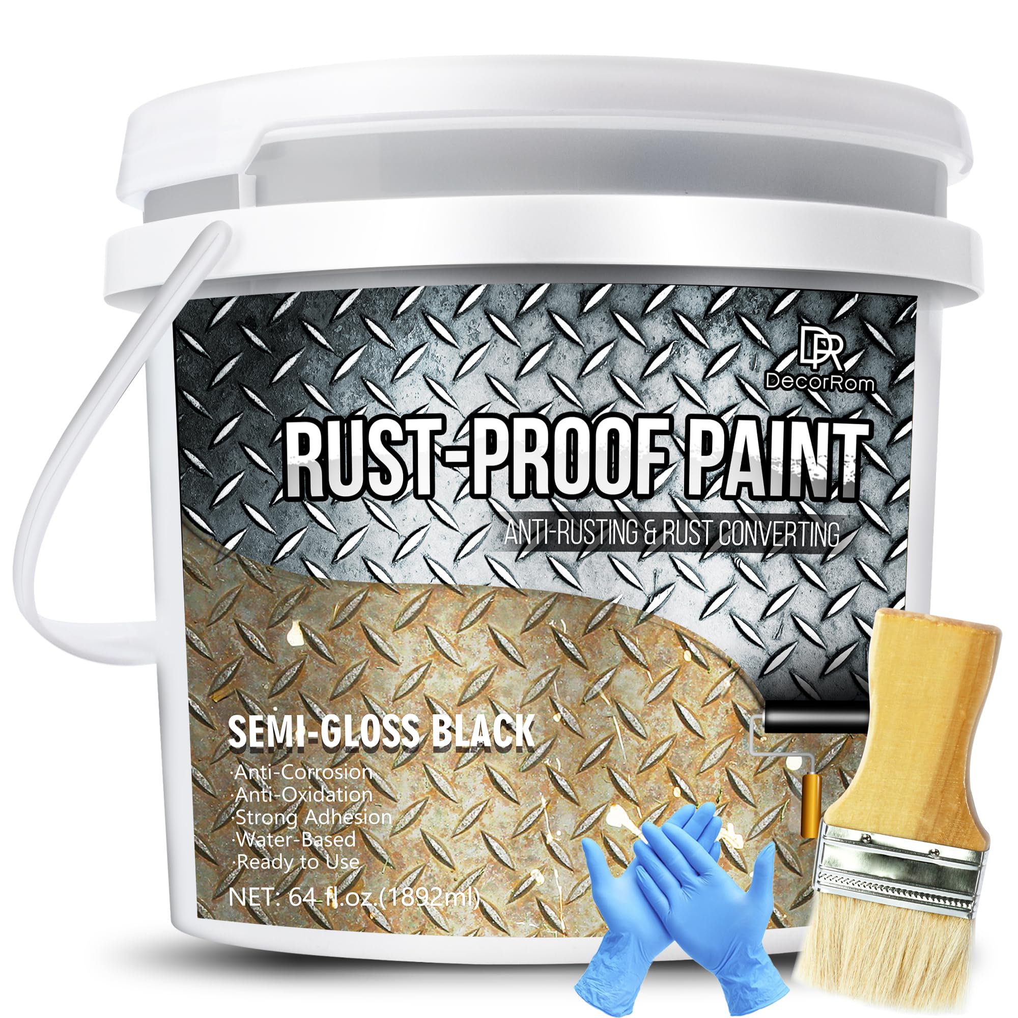 Rust Converter Paint - 64oz Water-Based Rust Reformer & Metal Primer, Semi-Gloss Black Rust Preventive Coating for Maximum Protection Against Rust and Corrosion | Ideal for Automotive Parts, Metal Furniture, Fences, and Outdoor Equipment