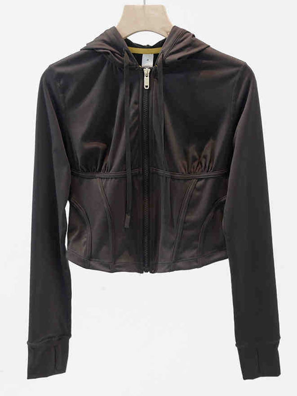 ZASUWA Women's Zipper Corset Hooded Jacket - Stylish Slim Fit Outerwear for Casual Wear & Street Fashion