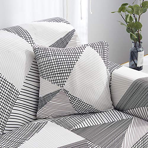 HOOBUY Stretch Sofa Cover for 3 Cushion Couch - Printed Slipcover with 2 Free Pillow Cases (Fits 3-Seater & Large 2-Seater Couches) - Perfect for Living Room, Family Room & Home Decor Protection