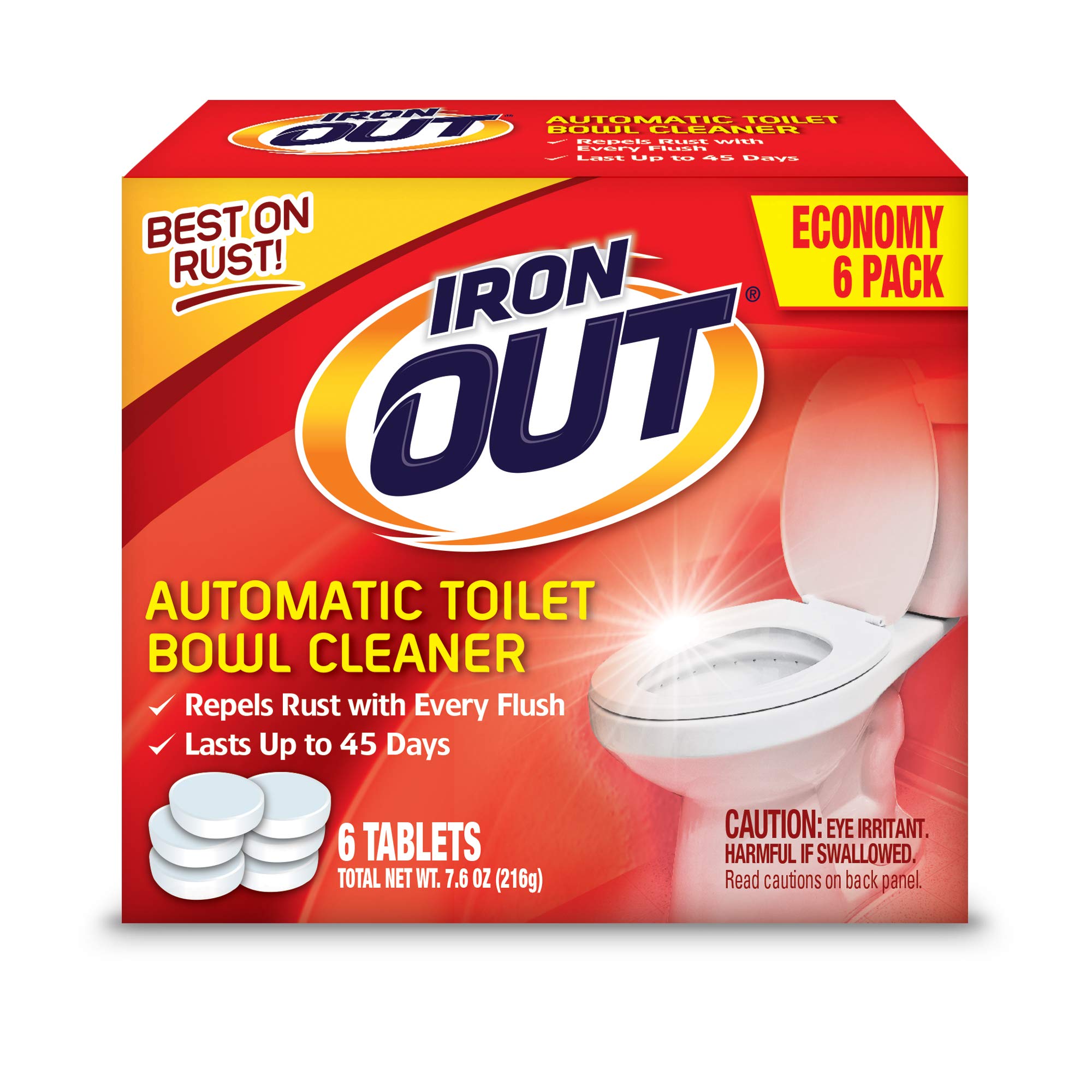 Iron OUT Automatic Toilet Bowl Cleaner - Rust & Hard Water Stain Remover, 24 Tablets (Pack of 6) | Continuous Cleaning with Every Flush | Ideal for Homes, Hotels & Commercial Restrooms
