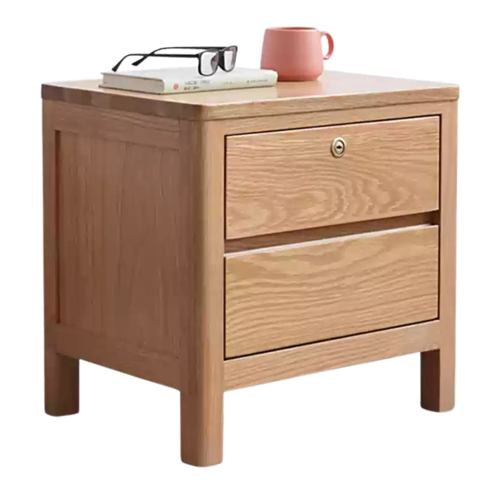 15.7x13.7x17.7 inch / 40x35x45сm / Natural Wood Color / two-drawer bedside table (with lock)