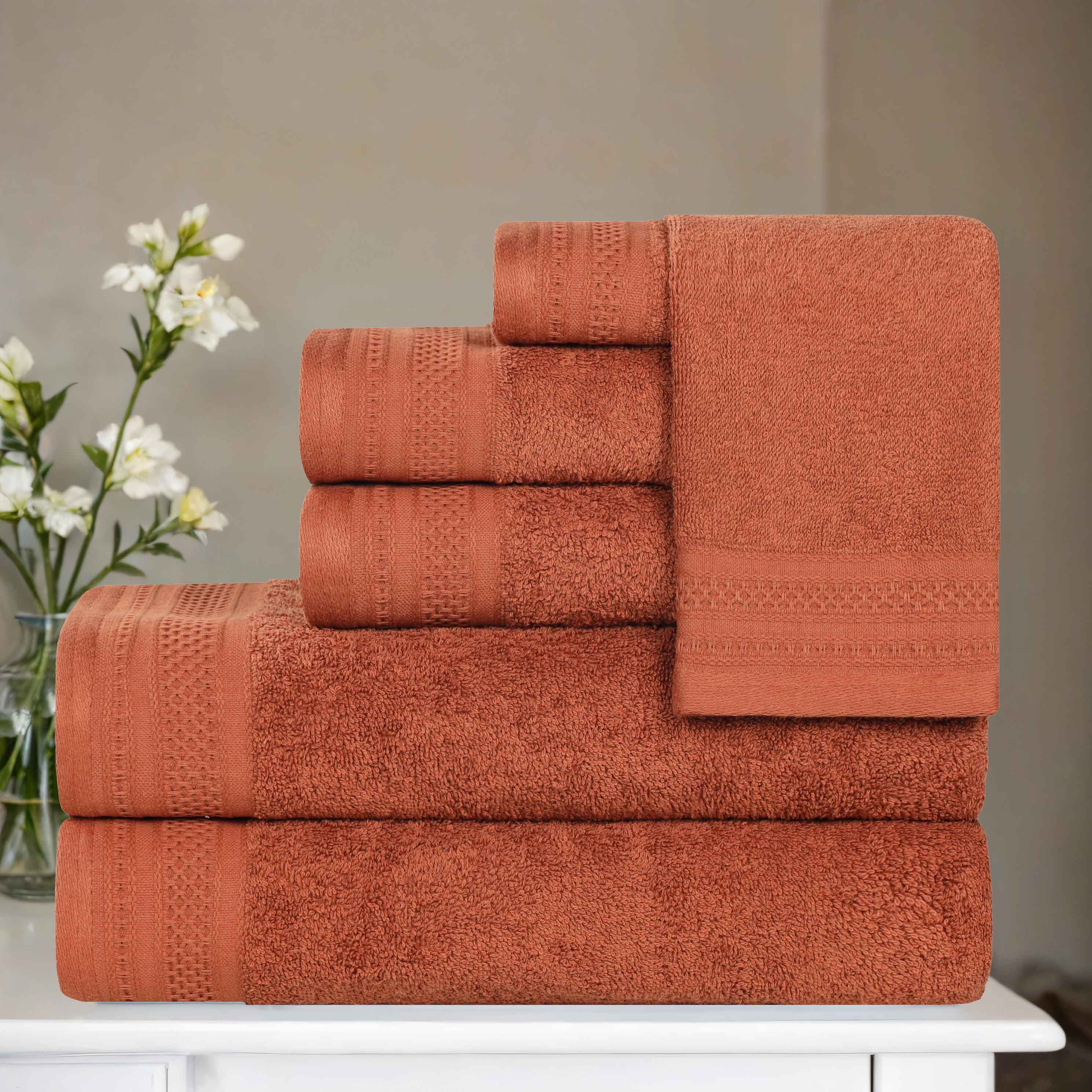 Premium Honeycomb Waffle Weave Cotton 6-Piece Bath Towel Set - Ultra Soft & Absorbent Luxury Towels for Spa, Bathroom & Guest Use