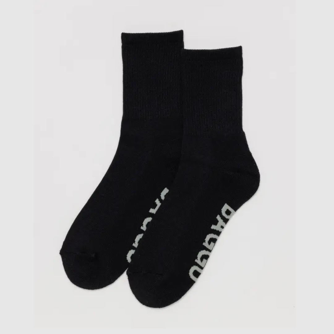 BAGGU Black Ribbed Crew Socks for Men & Women - Comfortable Cotton Casual Socks for Everyday Wear, Workouts & Outdoor Activities