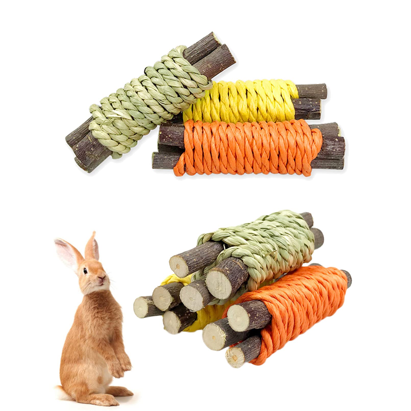 Natural Wooden Rabbit Chew Toy for Teeth Grinding - Safe for Bunnies, Chinchillas, Guinea Pigs & Hamsters - Perfect Small Pet Dental Care & Stress Relief - Great for Cage Enrichment & Playtime