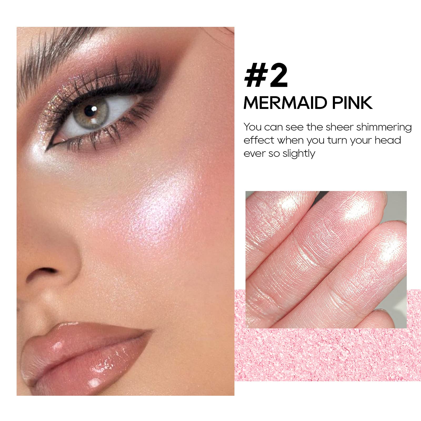 Baked Pink Highlighter Powder Palette - Sheer Shimmering Makeup Highlighter for Face & Cheekbones | Vegan & Cruelty-Free | Perfect for Bridal, Party & Night Out Makeup Looks