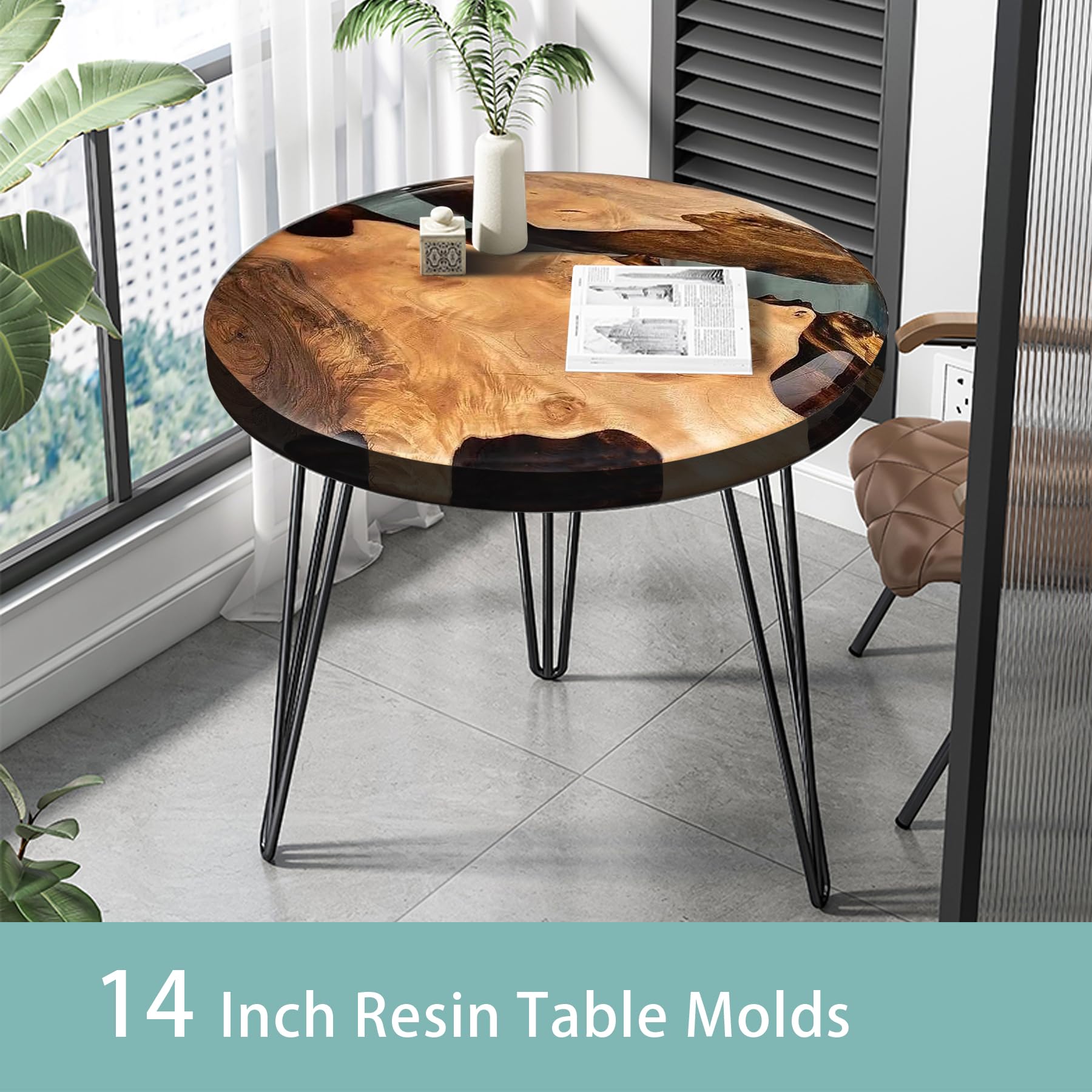 14 Inch Extra Large Round Silicone Epoxy Resin Mold for DIY River Table, Cutting Board, Home Decor - Perfect for Crafting, Kitchen Use & Office Desktop Decoration