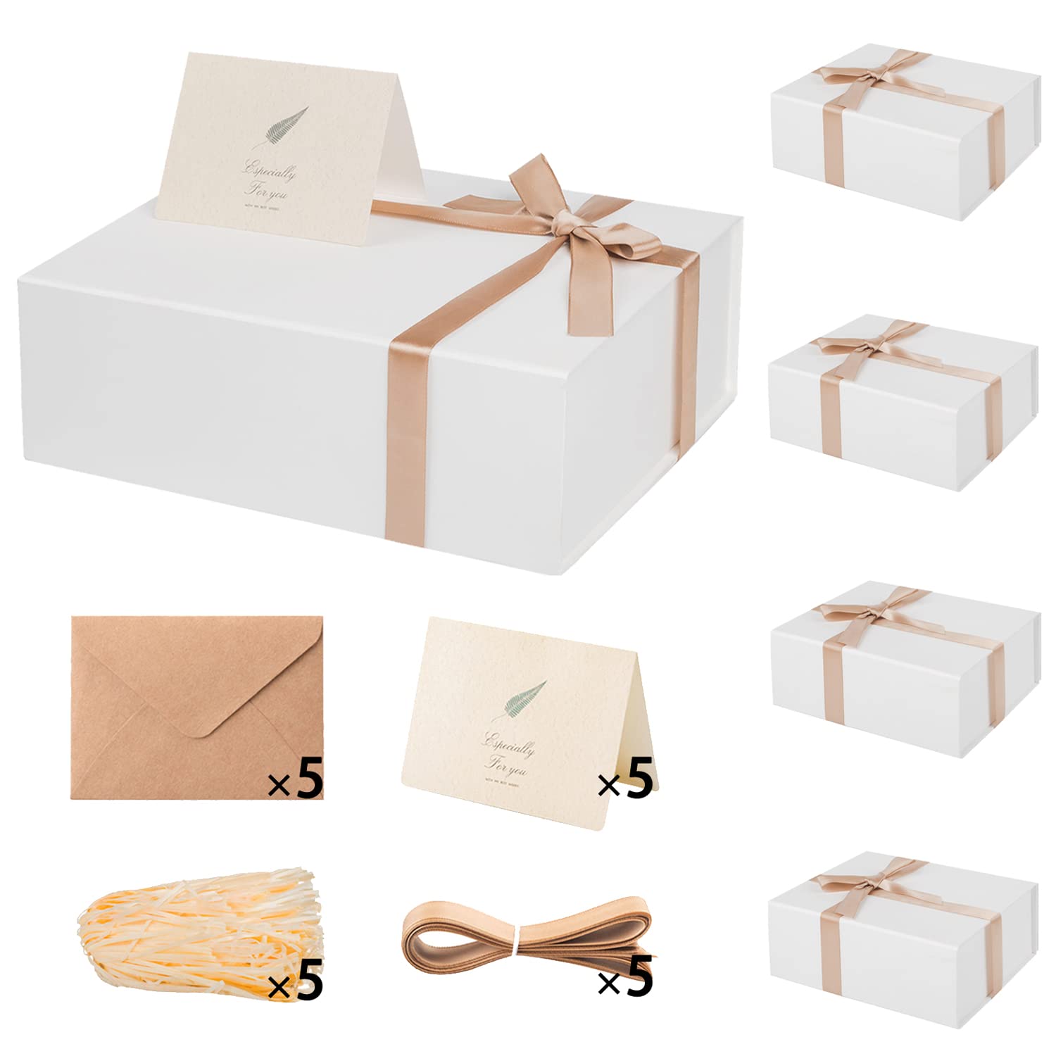 Christmas Gift Box Set with Lids - 5 Pack White Gift Boxes (13x10x4.7in) for Wedding & Anniversary Gifts