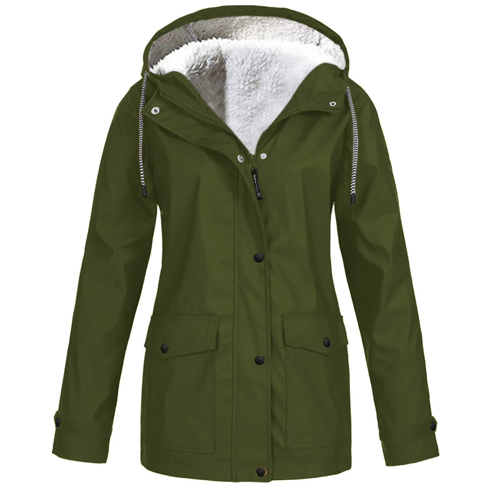 URBEST Women's Fleece Lined Windbreaker - Lightweight Waterproof Rain Jacket with Hood & Pockets for Outdoor Sports, Hiking & Travel