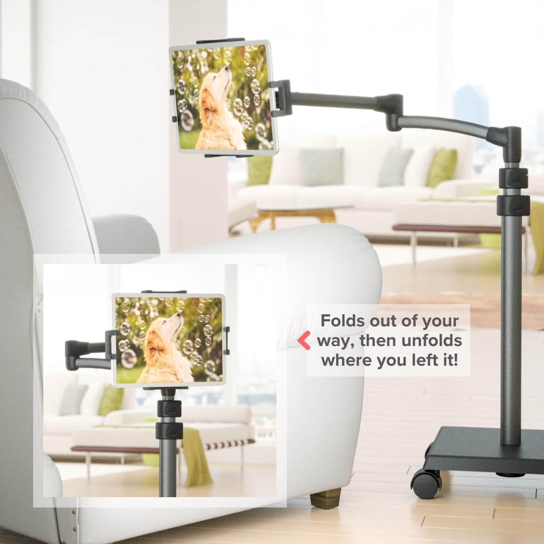 LEVO G2 Deluxe iPad Rolling Floor Stand Cart Kiosk - Adjustable Holder for iPad, iPad Pro, iPad Mini, Samsung Galaxy, Microsoft Surface Pro, Amazon Fire & Tablets - Gunmetal (Home, Office, Retail & Restaurant Use)