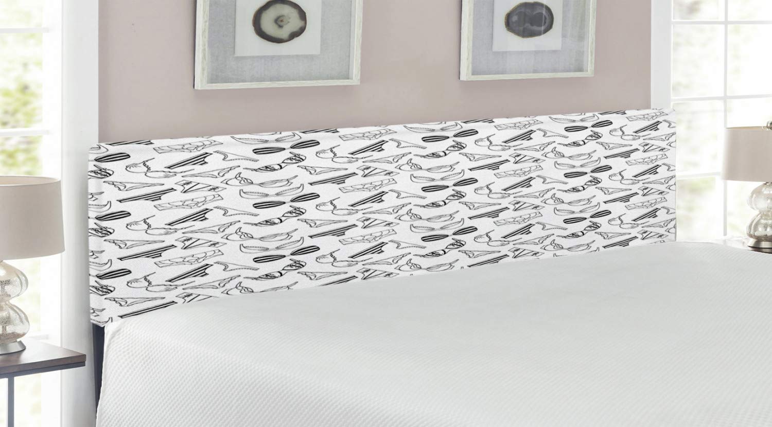Ambesonne Black and White King Size Upholstered Headboard - Lingerie Pattern Design with Memory Foam, Decorative Metal Bed Frame for Modern Bedroom | Perfect for Master Bedrooms, Guest Rooms & Fashion-Themed Decor
