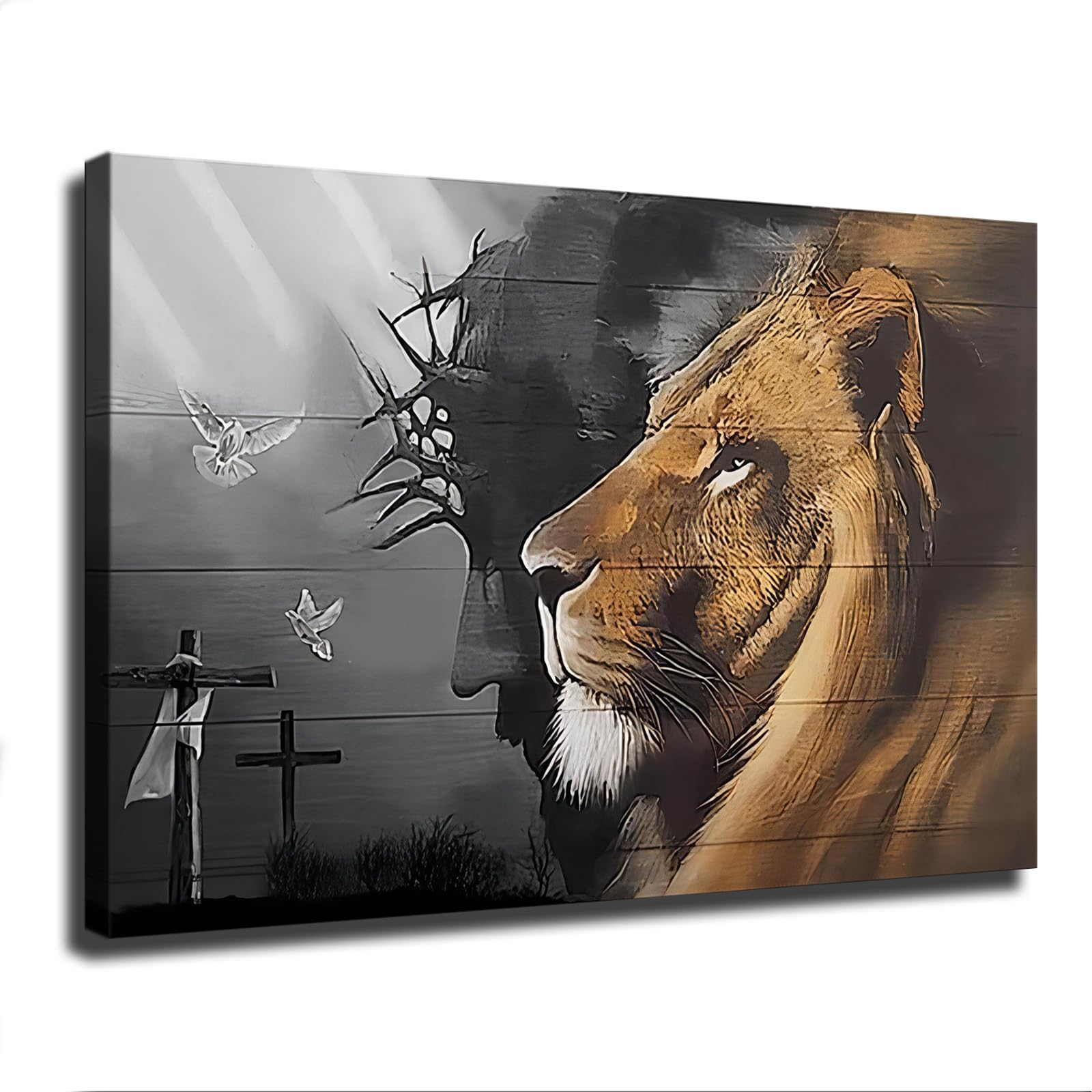 Black Jesus and The Lion Christian Wall Art - 12x18 Inch Unframed Canvas Print - Inspirational Religious Decor for Men, Living Room, Bathroom & Gift Giving - Judah Lion Poster with Bible Verse