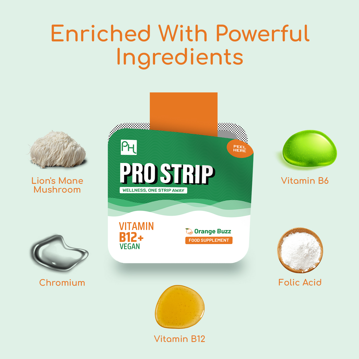 PROSTRIP® Vitamin B12+ 1500mcg with B6, Folic Acid, Chromium & Lion's Mane Mushroom Extract - 30 Vegan Oral Strips for Fast Absorption - No Water Needed - Energy & Brain Support Supplement by Prowise Healthcare - Perfect for Busy Professionals & Active Lifestyles