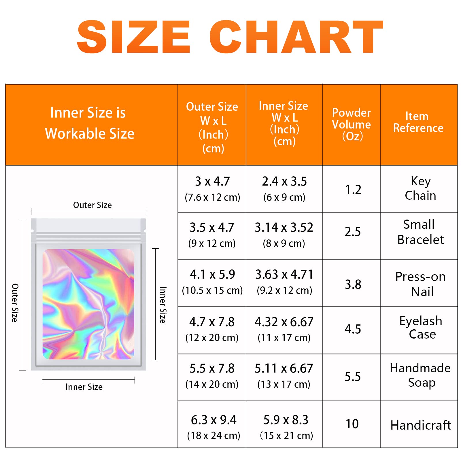 100-Pack 3.5x4.7 Inch White Holographic Smell Proof Mylar Bags - Resealable Food Storage Bags for Coffee, Tea, Herbs | Jewelry & Eyelash Packaging | Small Business Supplies | Perfect for Home Kitchen, Retail Stores & Crafting