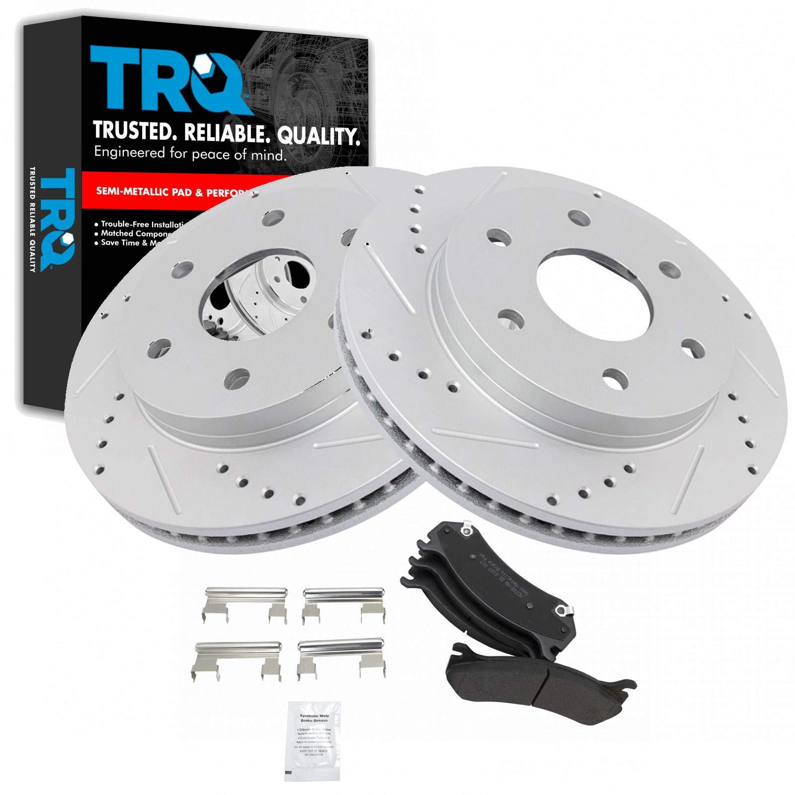TRQ Performance Drilled & Slotted Brake Pads and Rotors Front Kit - High-Performance Braking System for Cars, Trucks, SUVs | Perfect for Racing, Towing & Daily Driving