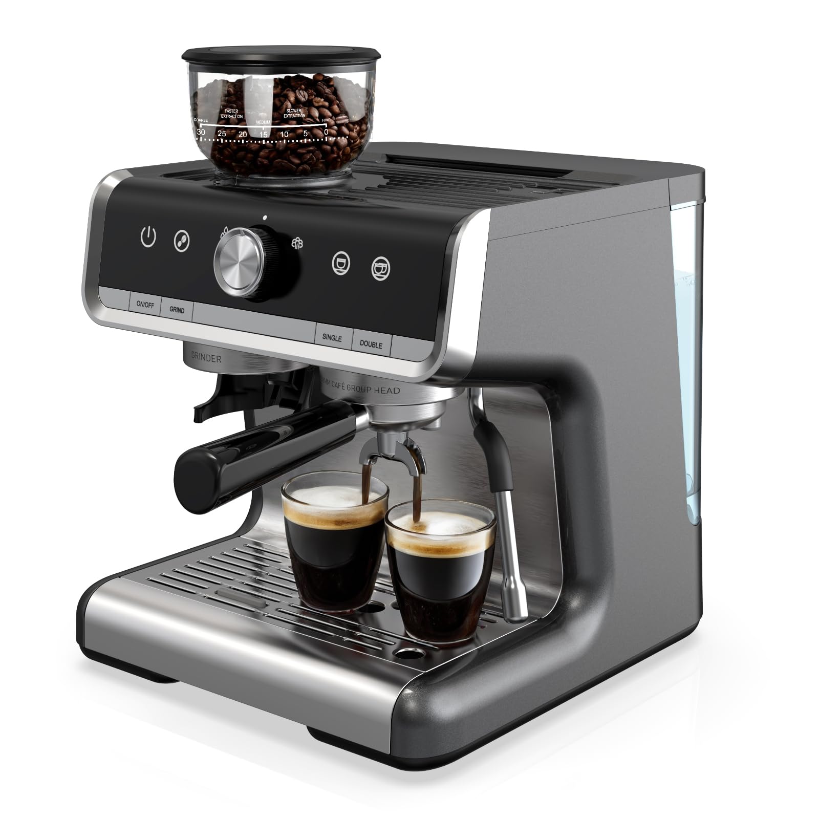 20 Bar Espresso Machine with Built-in Grinder & Steam Wand - All-in-One Home Coffee Maker for Latte, Cappuccino & Espresso - Perfect for Kitchen Countertop & Small Spaces (Dark Gray)