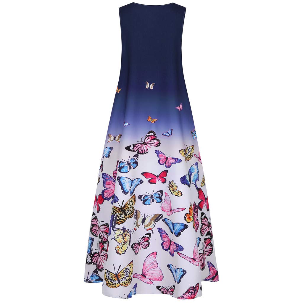 Women's Vintage Boho Sleeveless V-Neck Maxi Dress - Gradient Print Summer Sundress for Casual Wear & Beach Outings