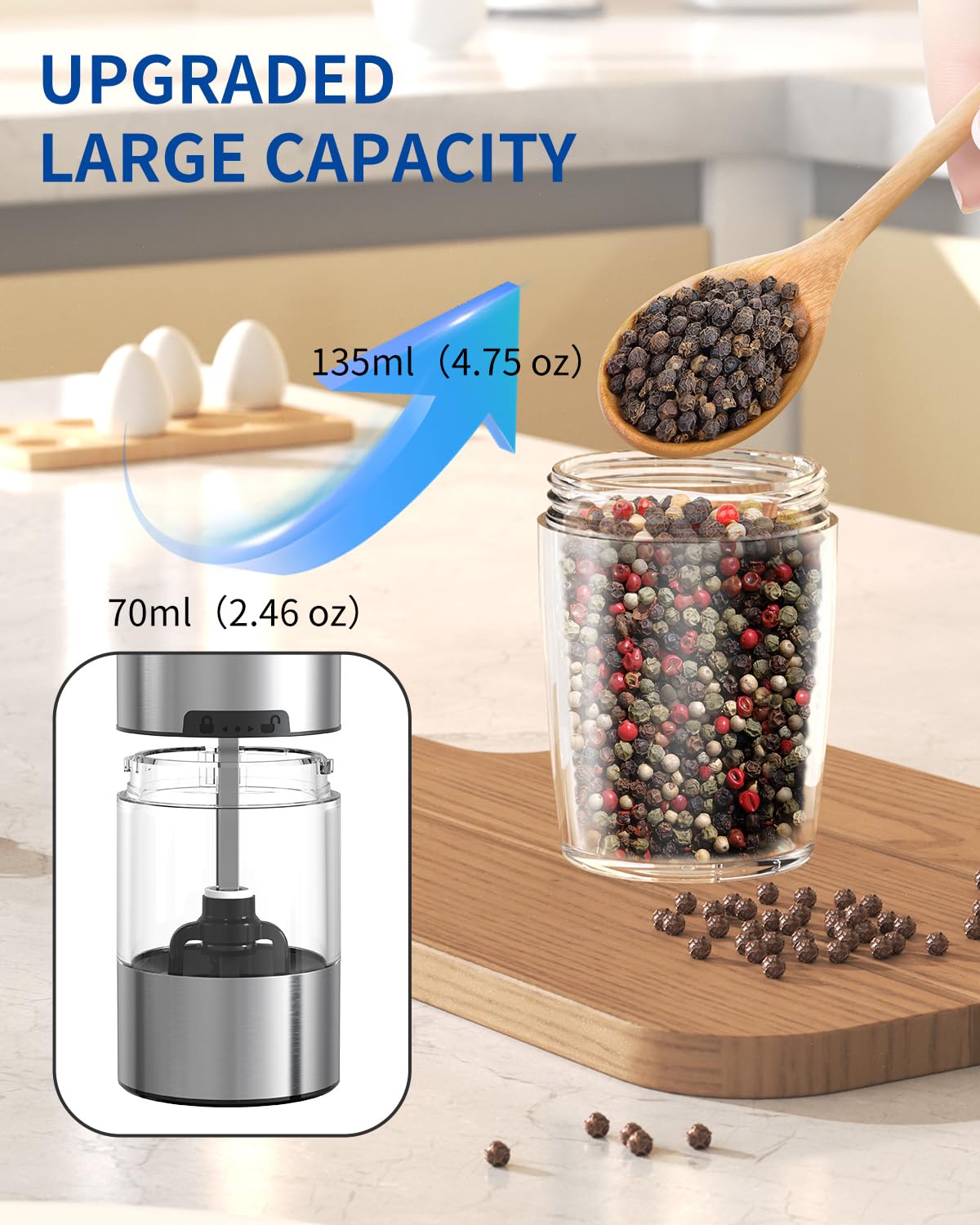 Premium Electric Pepper Grinder & Salt Mill - CIRCLE JOY Automatic Battery-Operated Stainless Steel Spice Grinder with LED Light & Adjustable Coarseness - Perfect for Home Kitchen, BBQ, Restaurants & Gourmet Cooking