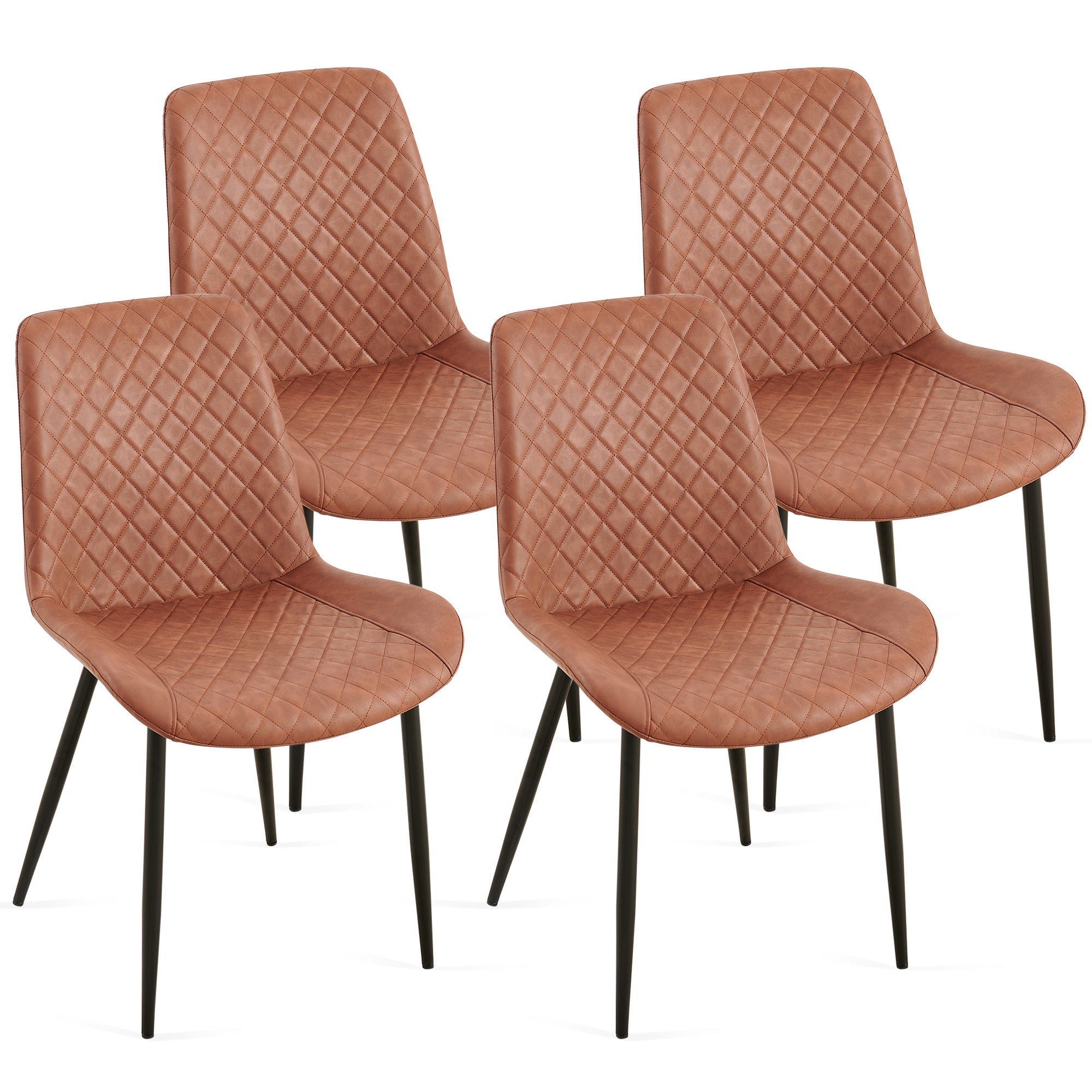 Set of 4 Brown Mid-Century Modern Leathaire Dining Chairs - Armless Side Chairs with Metal Legs for Kitchen, Living Room & Dining Room - Perfect for Home Decor & Entertaining