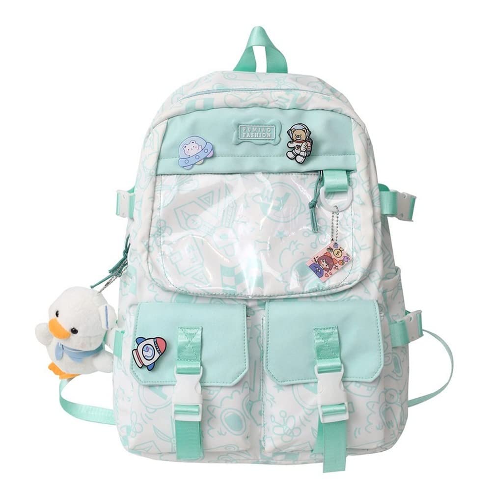 Cute Kawaii Graffiti Backpack for Girls - Lightweight School Backpack, Bookbag for Students, Casual Daypack for Travel & College (Green) - Perfect for School, Work, and Everyday Use