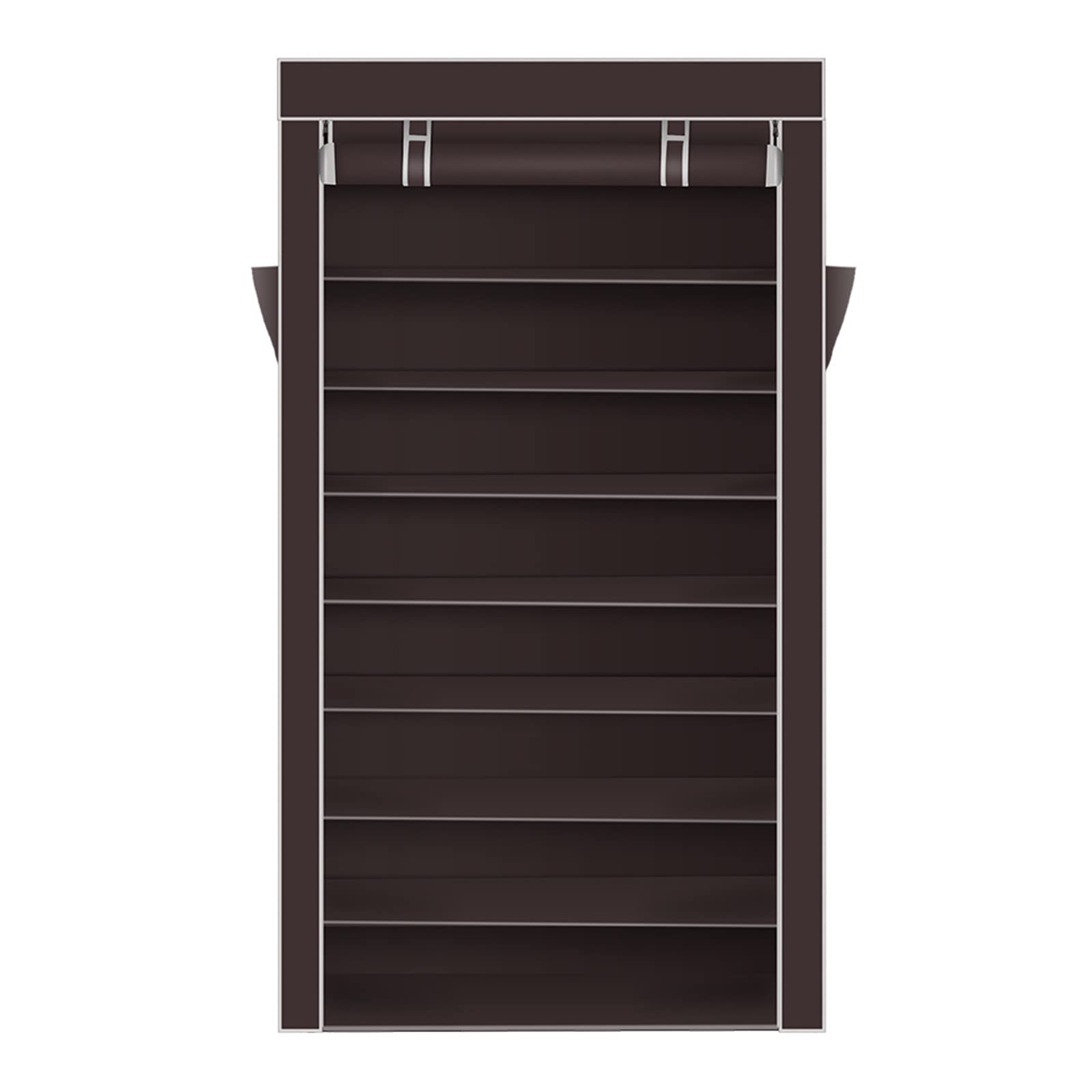 Keseno 10-Tier Shoe Rack with Dustproof Cover - Space Saving Closet Shoe Storage Cabinet Organizer for Entryway, Garage & Bedroom - Portable Shoe Shelf for Sneakers, Boots & Sandals - Dark Brown Shoe Organizer for Home & Office Use