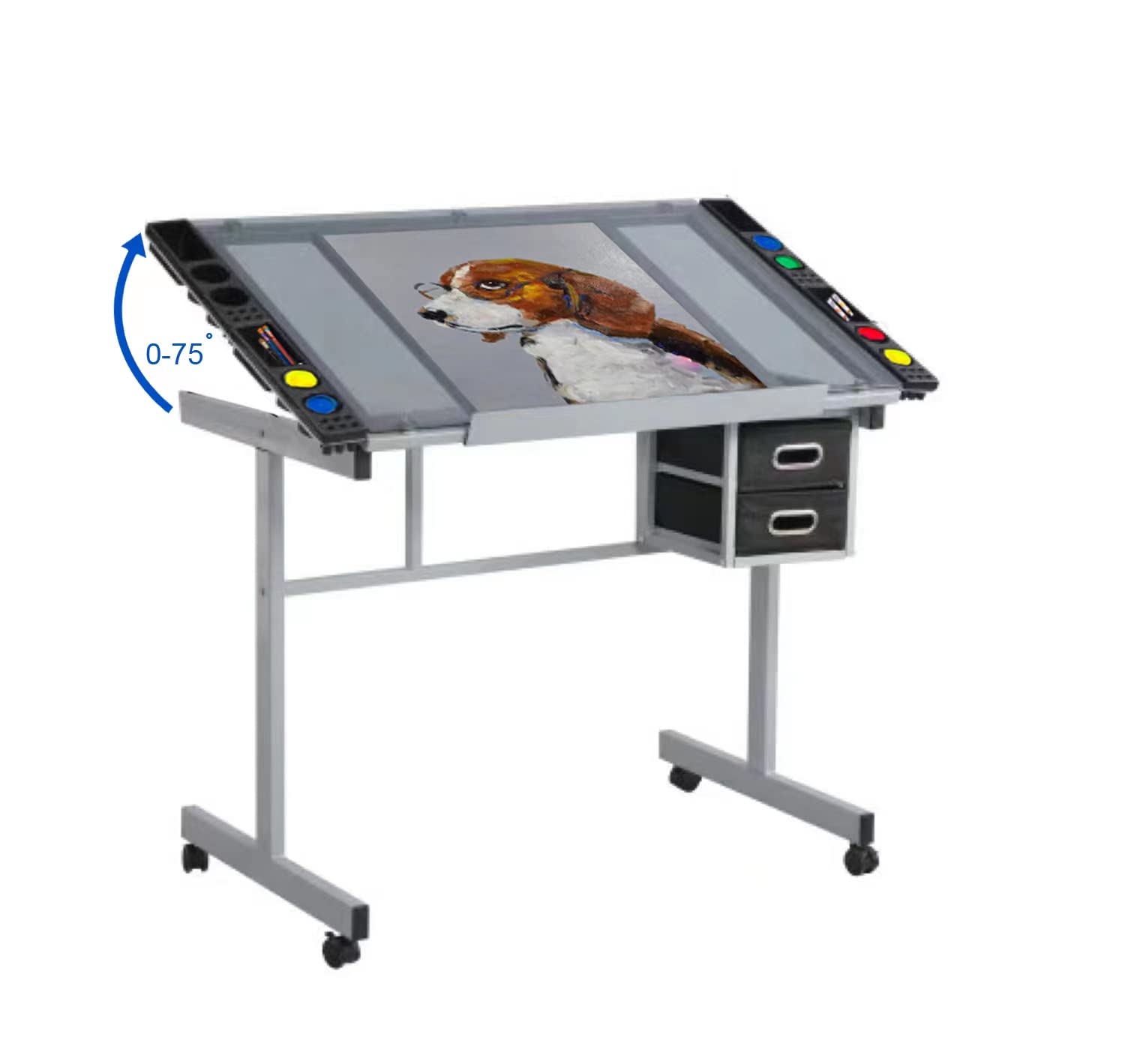Adjustable Glass Drafting Table - Diamond Art Desk & Versatile Craft Station for Artists, Painters & Students - Perfect for Home Office & Studio Workspaces - Silver