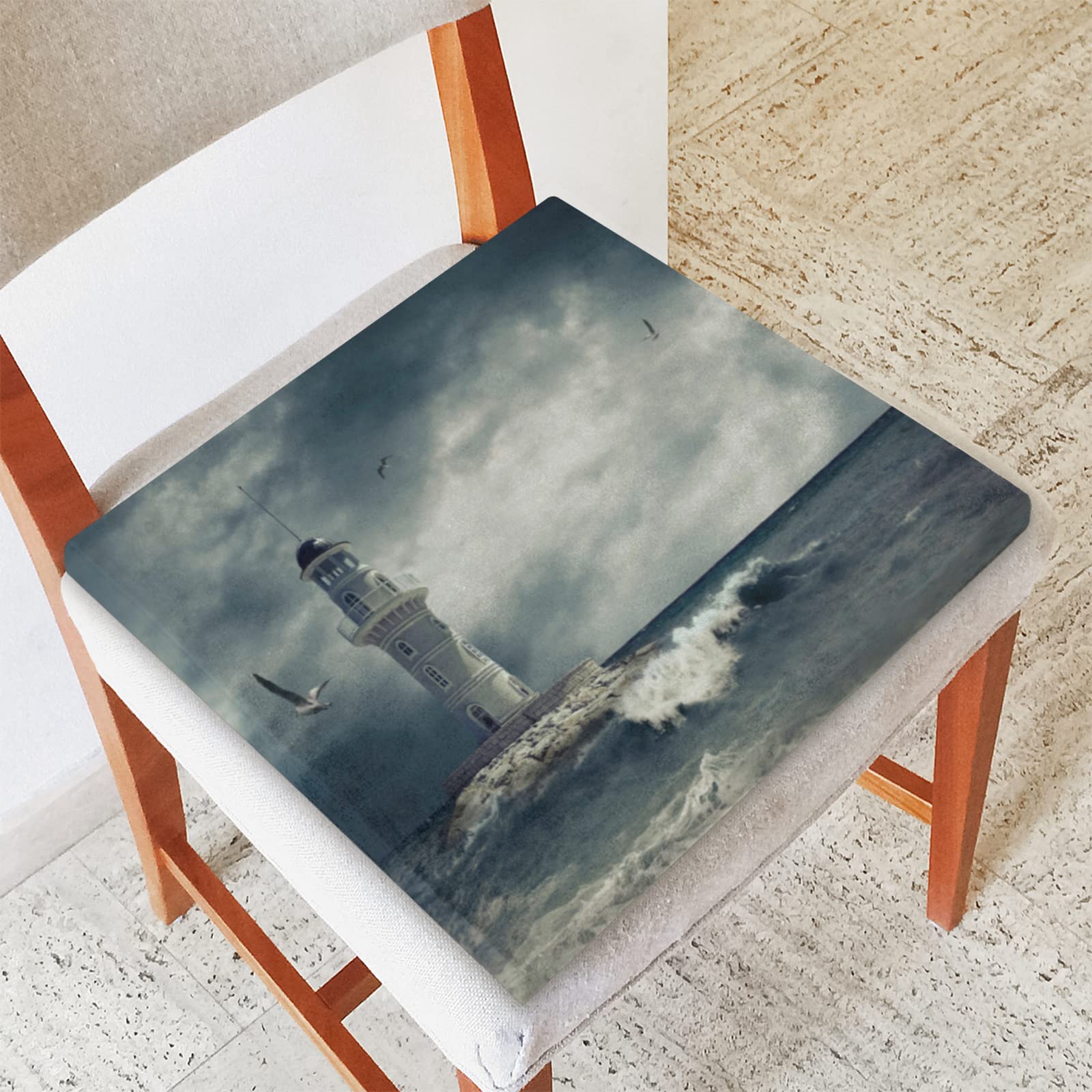 Ocean Lighthouse Chair Cushions - 16x16 Inch Durable Fabric Seat Pillow for Dining & Office Chairs | Soft Thick Padding for Comfort & Chair Refurbishment | Perfect for Home, Office & Restaurant Use