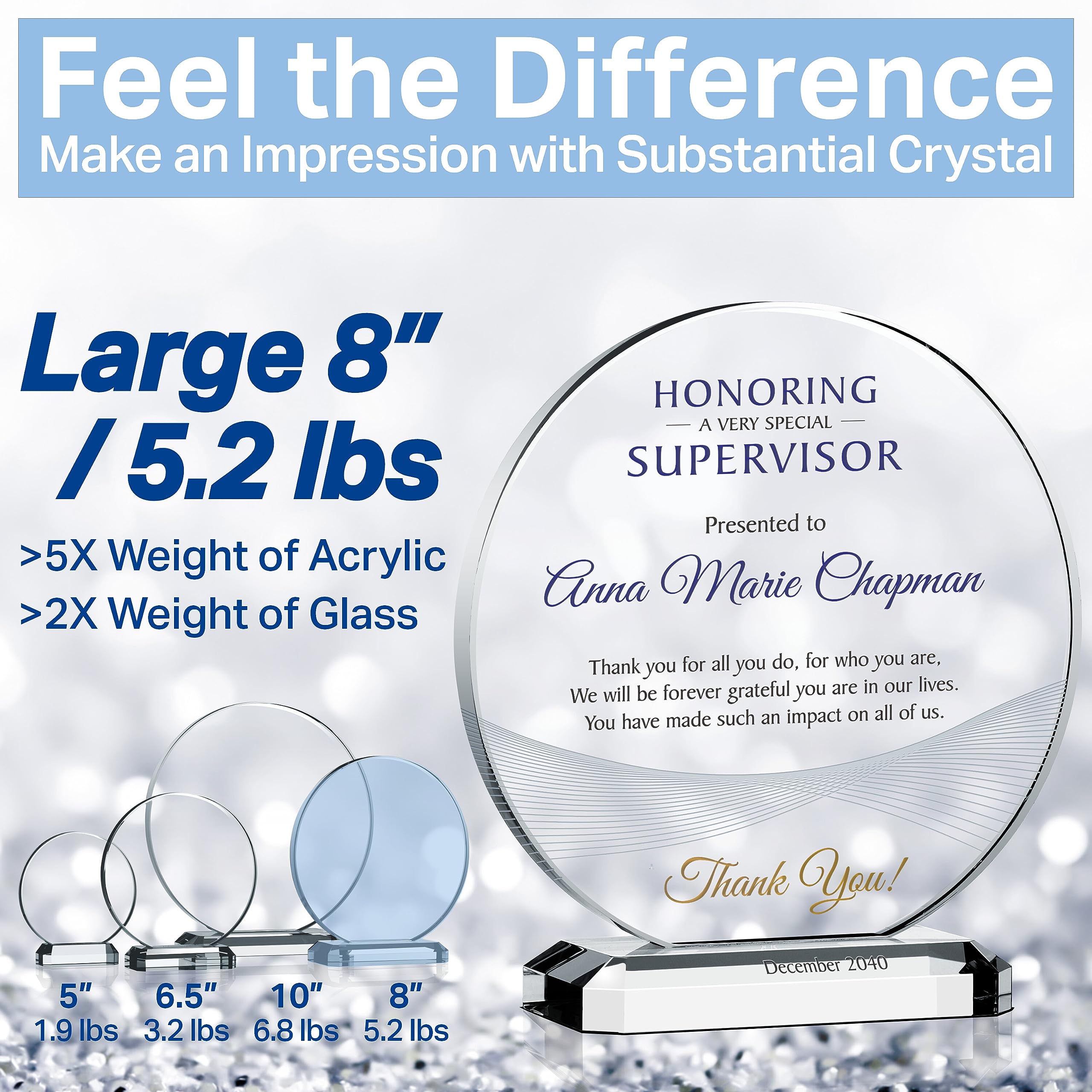 Personalized Crystal Thank You Plaque for Boss, Supervisor, Manager - Custom Engraved Name - Unique Appreciation & Farewell Gift (8 Inch) - Perfect for Retirement, Promotion, or Employee Recognition Ceremonies