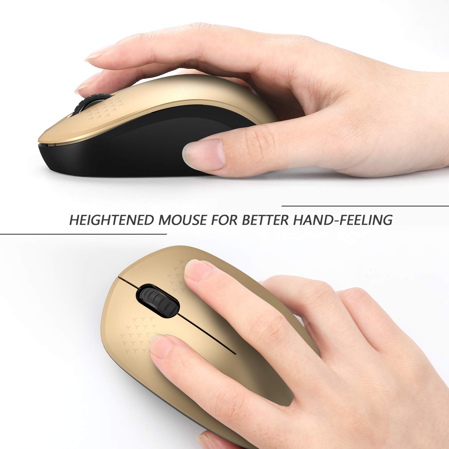 Seenda 2.4G Wireless Mouse with Nano USB Receiver - Silent Click Optical Mouse for MacBook, Laptop, PC - Portable Computer Mouse for Office, Home & Travel (Black & Gold)