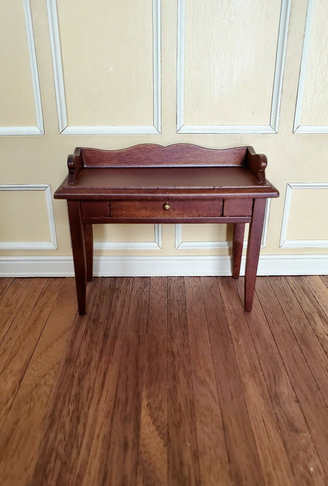 Miniature Writing Desk with Drawer - 1:12 Scale Dollhouse Furniture in Walnut Finish - Perfect for Dollhouse Decor, Vintage Doll Accessories & Miniature Room Displays