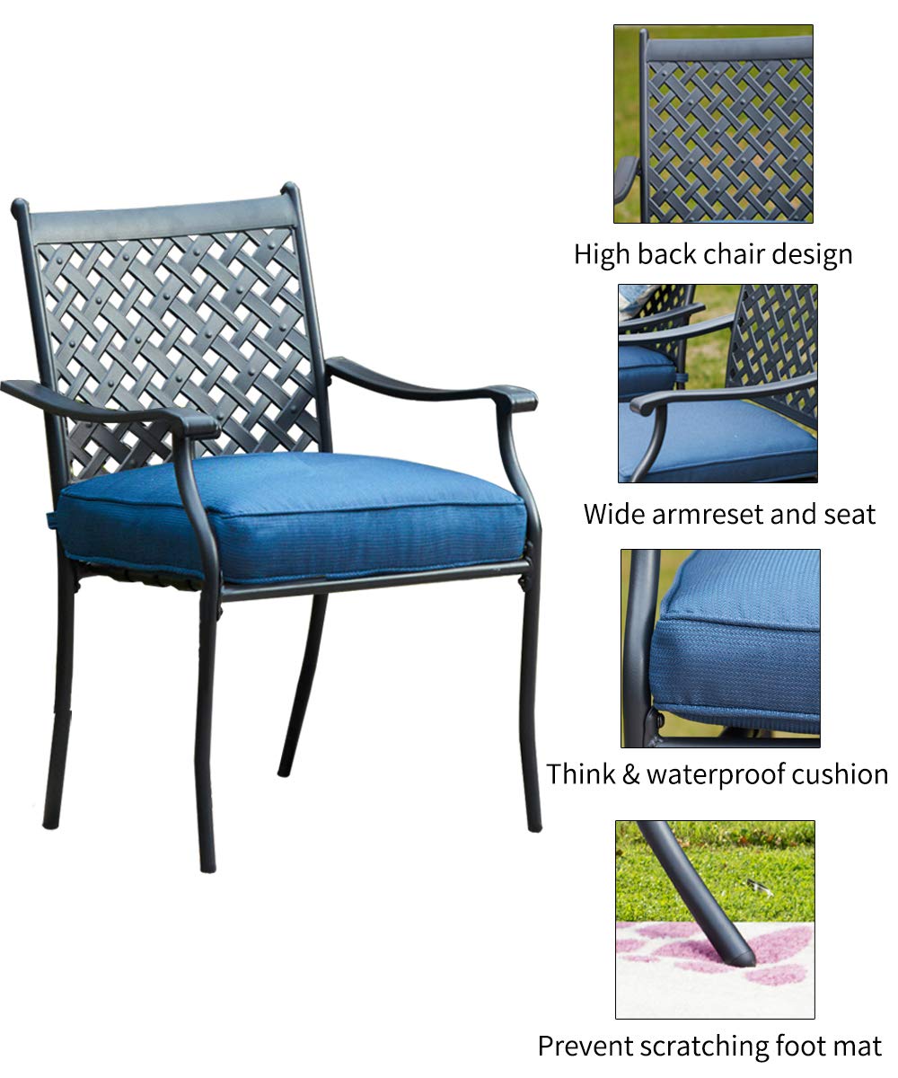 Romayard 5-Piece Outdoor Patio Dining Set with Cushioned Stackable Chairs - Blue Garden Conversation Furniture for Backyard, Deck, Poolside & Balcony