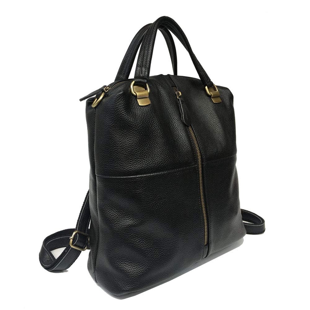 Genuine Cowhide Leather Backpack for Women - Stylish Shoulder Bag & Crossbody Purse - Black Leather Travel Bag for Work, School & Daily Commute