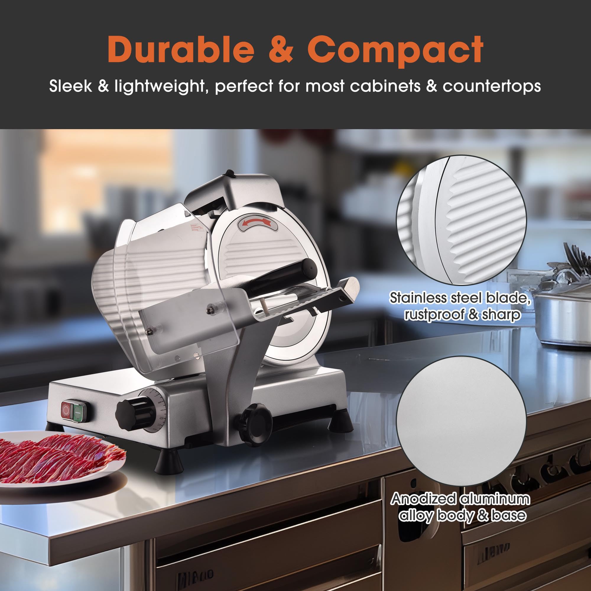 WeChef 10-Inch Commercial Electric Meat Slicer - 240W Stainless Steel Deli & Cheese Slicer with 0-12mm Adjustable Thickness - Perfect for Restaurants, Delis, Catering & Home Kitchen Use - Ideal for Slicing Meats, Cheeses, Vegetables & More