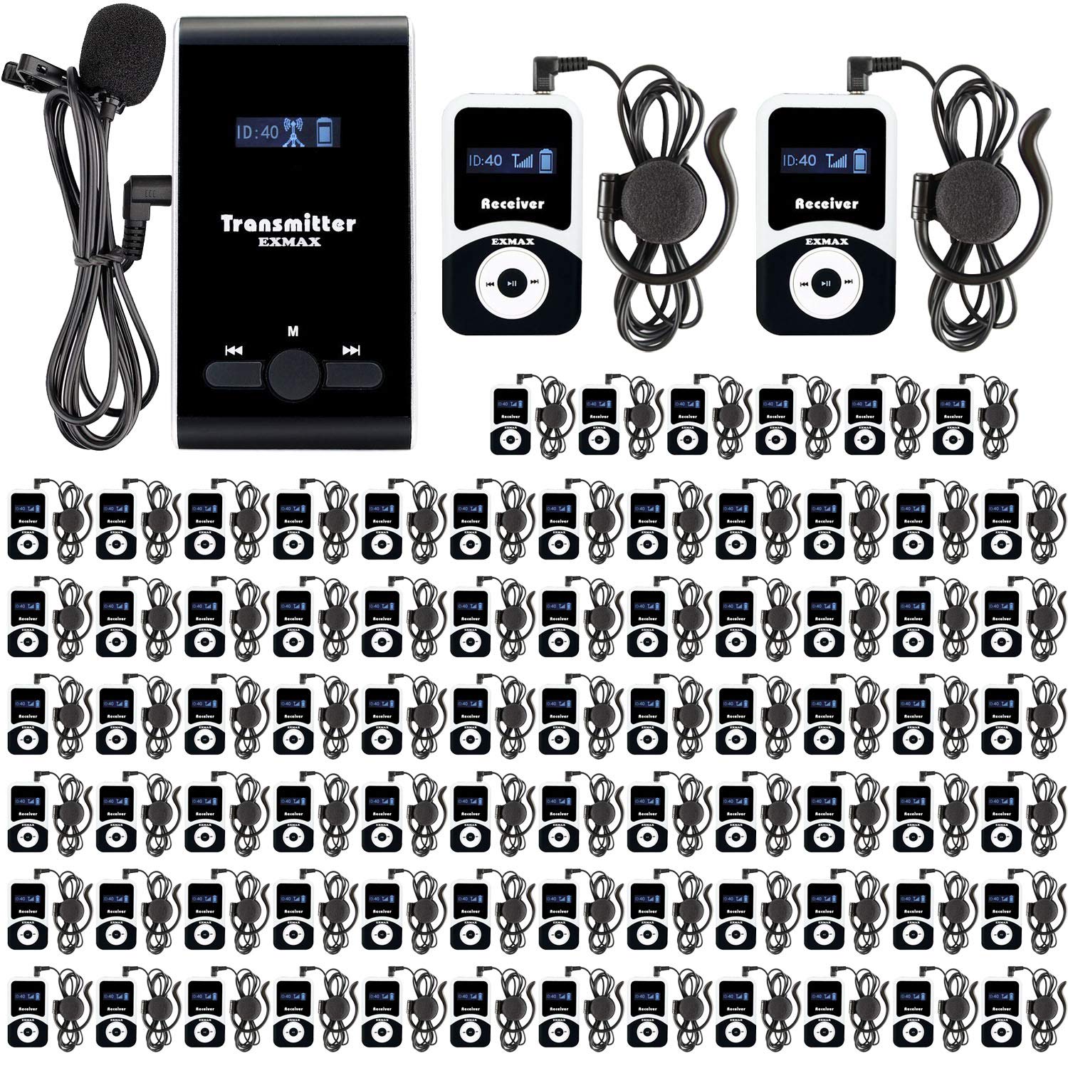 EXMAX ATG-100T 195MHz Wireless Translation System - 1 Transmitter & 80 Receivers for Church, Conference, Teaching, Travel Interpretation | Simultaneous Interpreting Headset Equipment for Multilingual Events & International Meetings