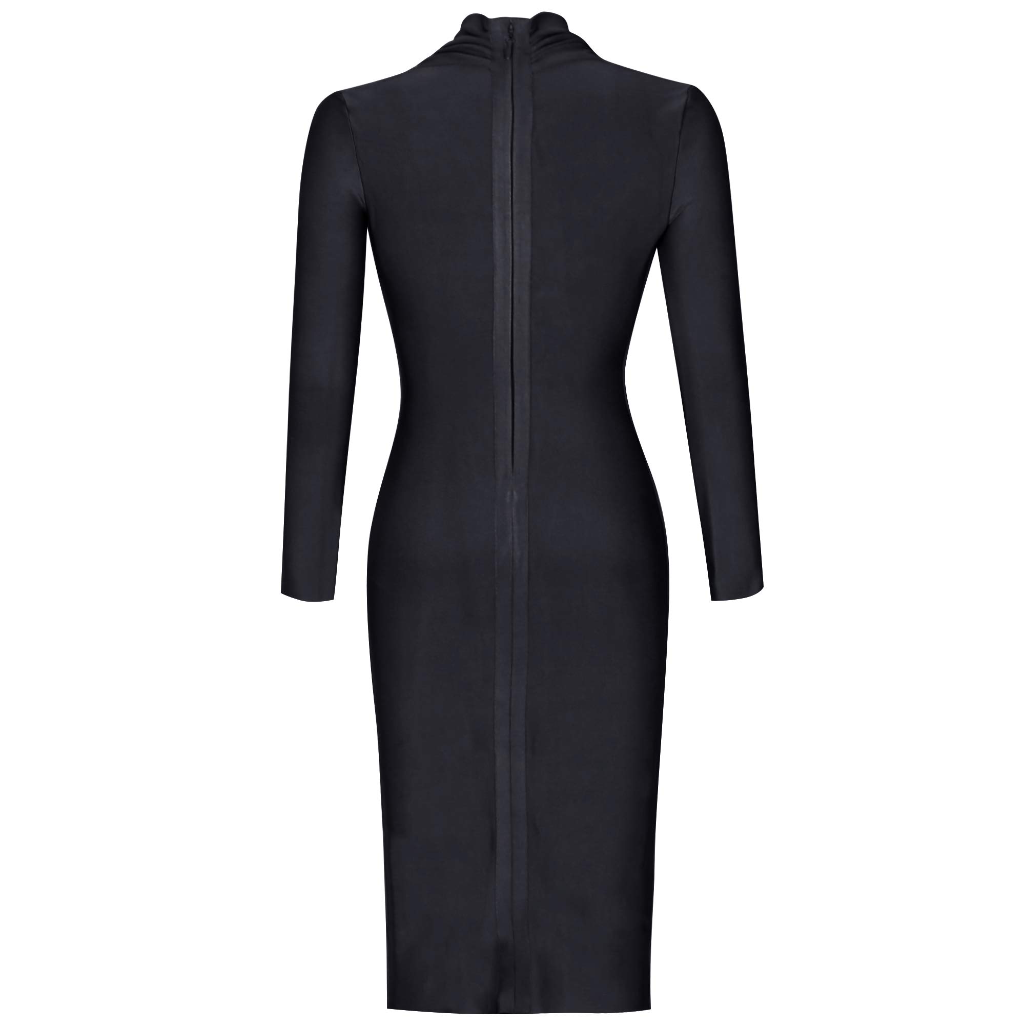 Whoinshop Women's Deep V-Neck Long Sleeve Cocktail Party Dress - Knee Length Clubwear for Night Out, Date Night & Special Occasions