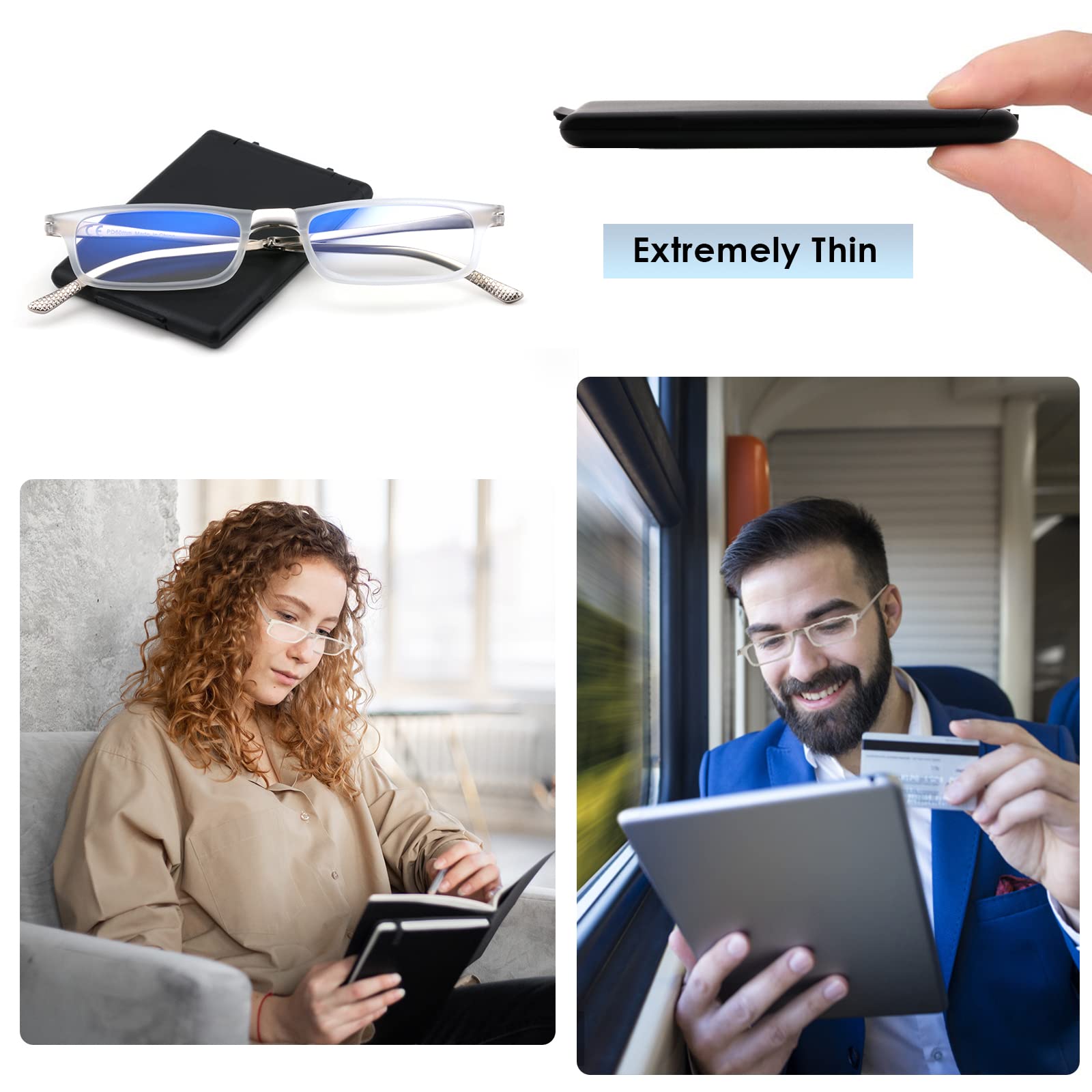 Blue Light Blocking Reading Glasses for Women & Men - Anti UV, Foldable, Portable with Hard Case - Computer Glasses 2.0 CLEAR - Perfect for Office Work, Screen Time & Outdoor Reading