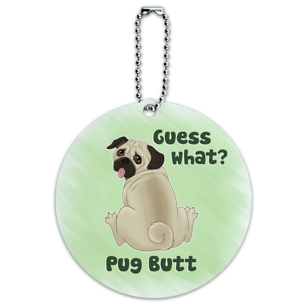Funny Pug Butt Round Luggage ID Tag - Cute Dog Pet Travel Accessory for Suitcases & Carry-On Bags - Perfect for Vacation, Business Trips & Airplane Travel