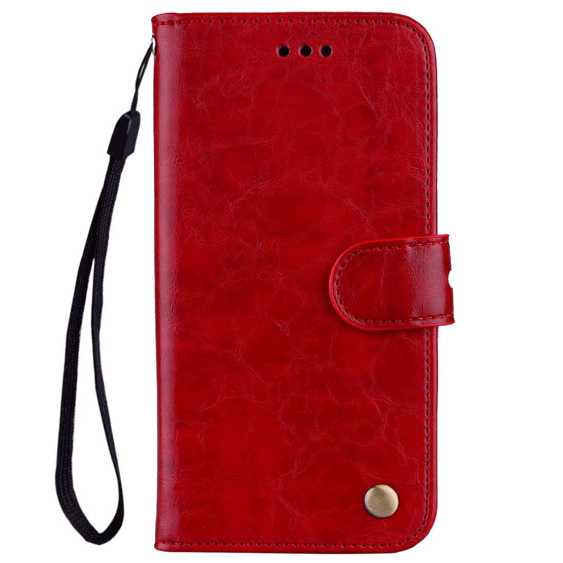 Premium Business Style Oil Wax Leather Case for Xiaomi Mi A1 & 5X - Horizontal Flip Design with Card Slots, Wallet & Lanyard (Black/Red) - Perfect for Office, Travel & Daily Protection