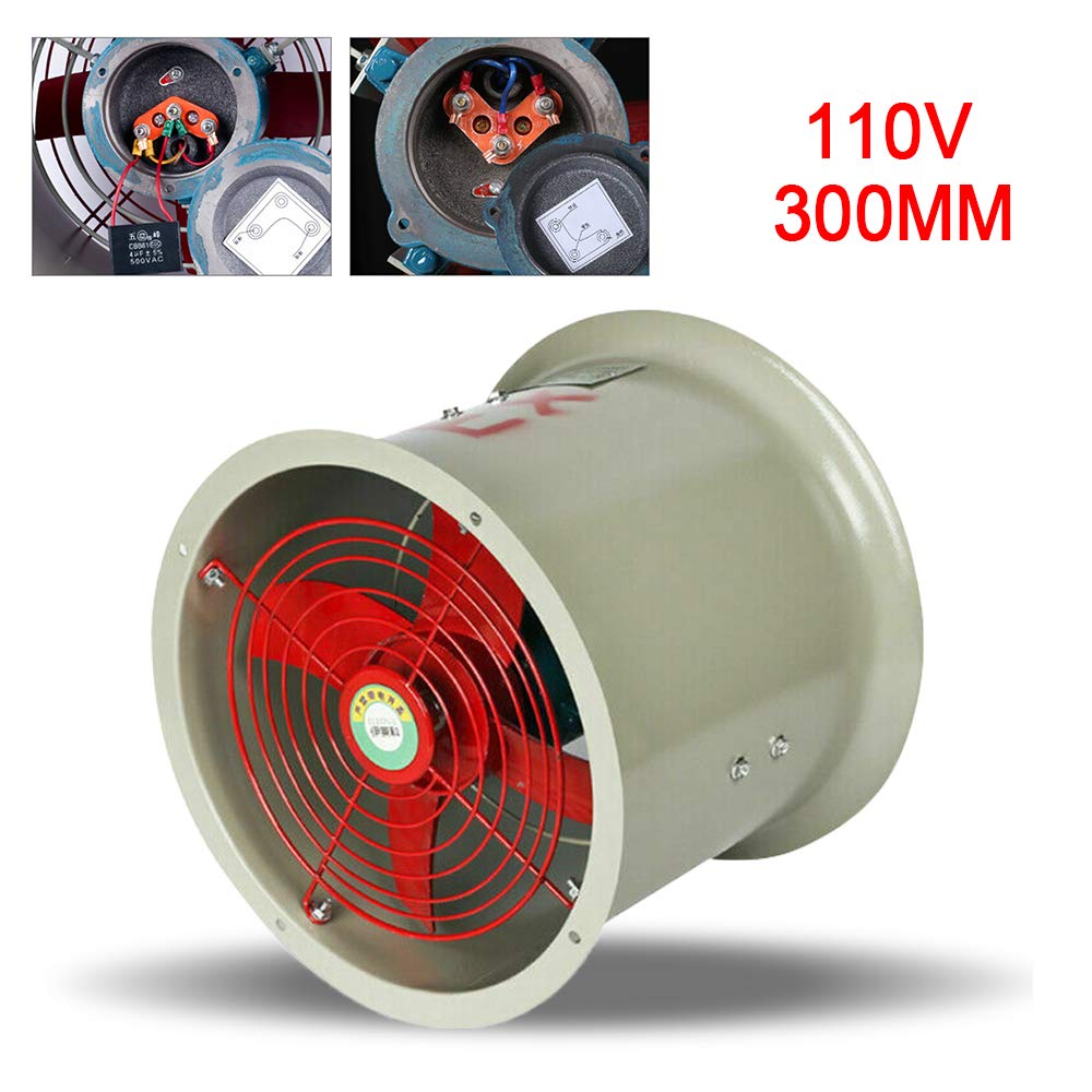 180W 110V Explosion-Proof Axial Flow Fan - 12 Inch Portable Exhaust Blower, 300mm 1450RPM for Garage, Factory, Basement Ventilation | High-Power Industrial Utility Fan for Pipeline, Workshop & Warehouse Air Circulation