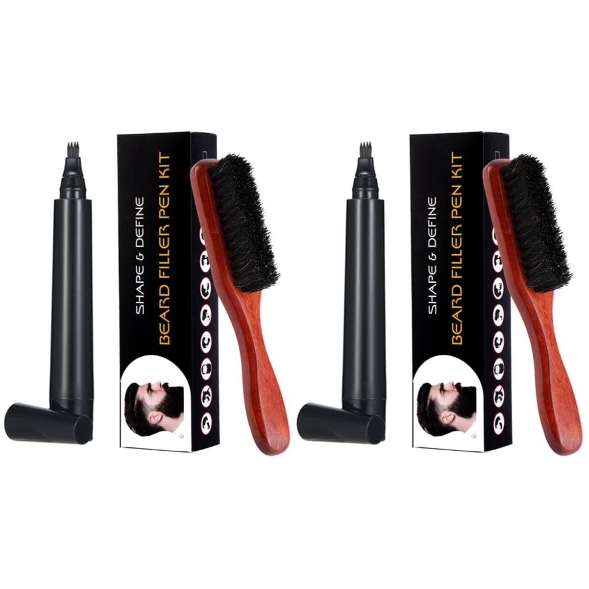 FRCOLOR Beard Brush & Mustache Grooming Kit - 2pc Soft Styling Brushes for Men's Facial Hair Care & Grooming