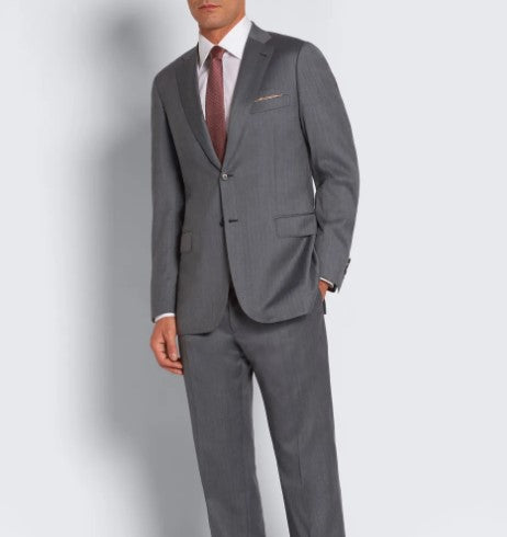 BRIONI Grey Herringbone Suit for Men - Premium Wool Business Suit for Formal Occasions, Weddings & Office Wear