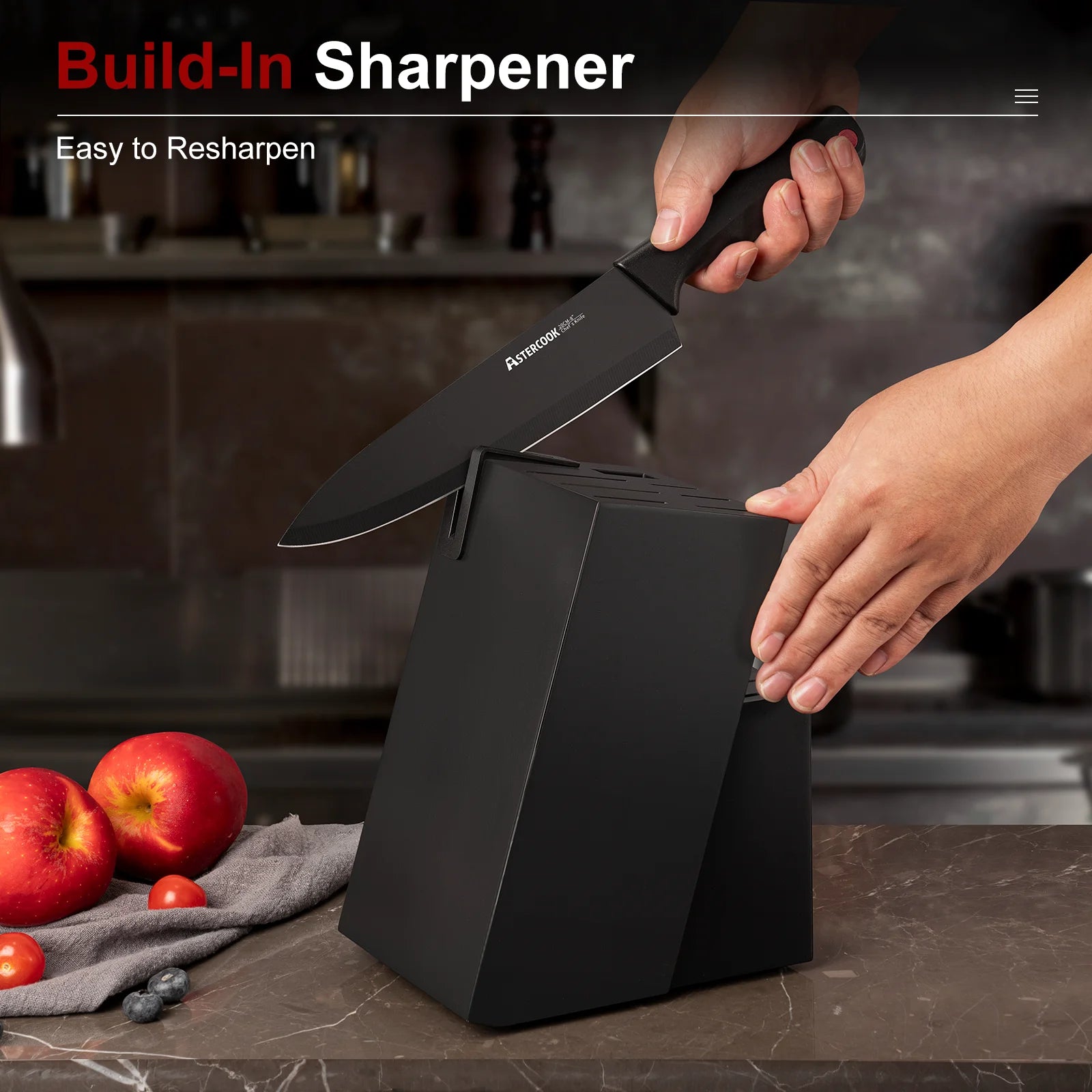 Astercook 15-Piece Black Kitchen Knife Set with Block - Stainless Steel Knives for Cooking, Slicing, Dicing - Perfect for Home Chefs & Professional Kitchens