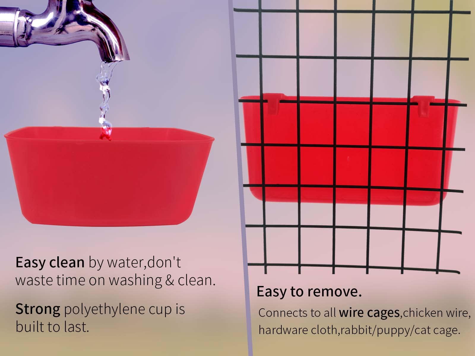 6 Pack Hanging Chicken Feeder and Waterer - 21oz Food & Water Cage Cups for Puppy, Cat, Rabbit, Pigeon, Hamster - Durable Coop Bowl & Treat Drinker for Small Pets - Perfect for Bird Bath, Feeding Station, and Outdoor Animal Care