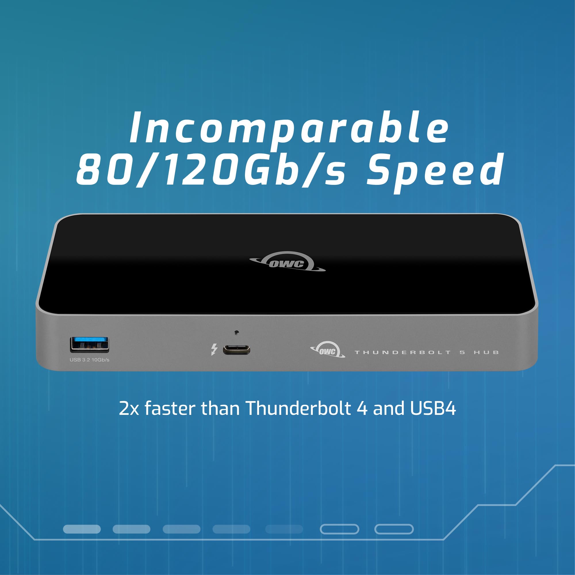 OWC Thunderbolt 5 Hub with 3 Ports - 80/120Gb/s Speed, 140W Power Delivery, Supports 3x 8K Displays - Compatible with Mac, PC, Thunderbolt 5/4/3 & USB4 - Perfect for Home Office, Video Editing & Gaming Setup
