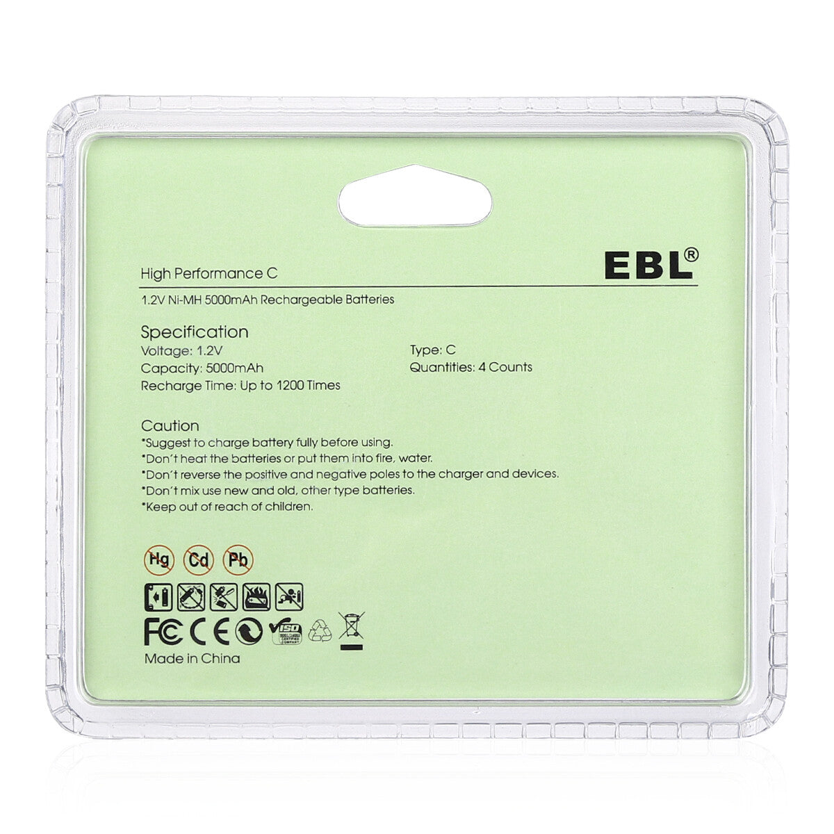 EBL 5000mAh Rechargeable C Batteries - 4 Pack with USB Charger | Long Lasting Power for Flashlights, Toys, Radios & Emergency Devices
