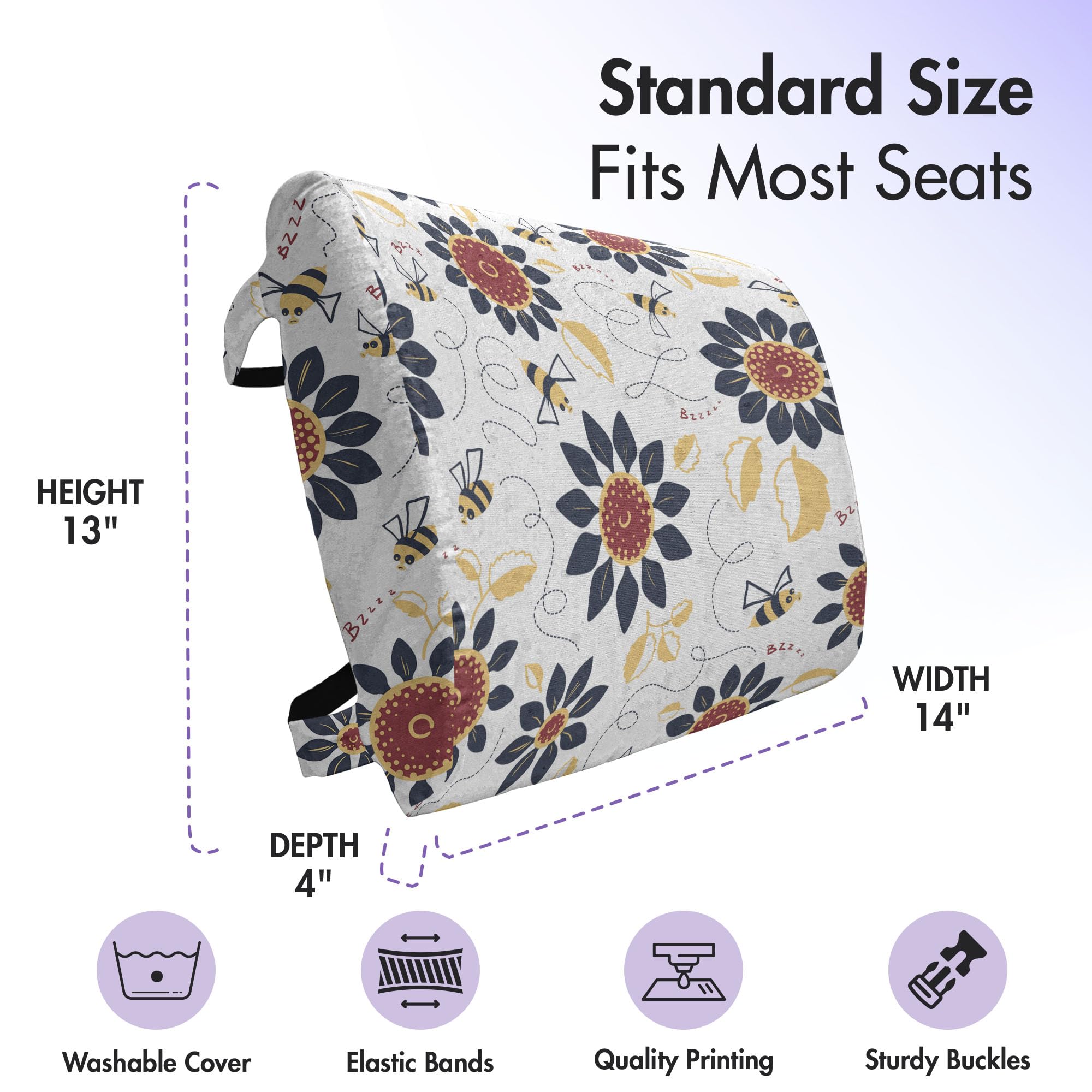 Ambesonne Bee Lumbar Support Pillow - Sunflower & Bees Design, High Density Foam for Office & Car Seats (14